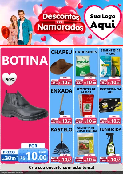 Modelo de Encarte para Encarte A4 Vertical com o tema Descontos dos Namorados para Agropecuária