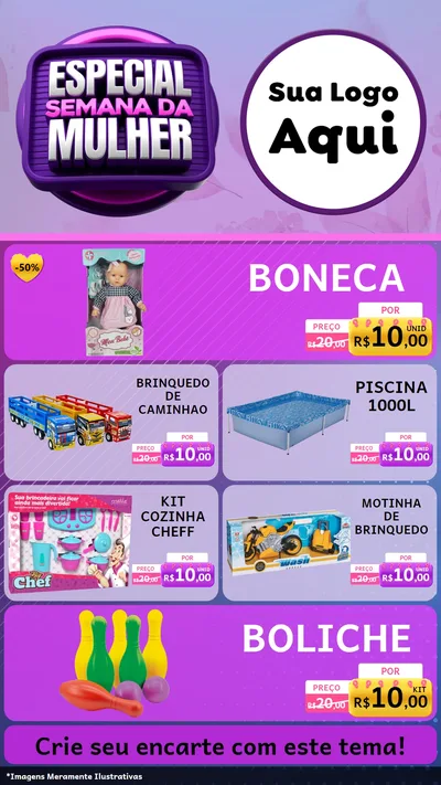 Modelo de TV para TV Vertical com o tema Especial Semana da Mulher para Brinquedos