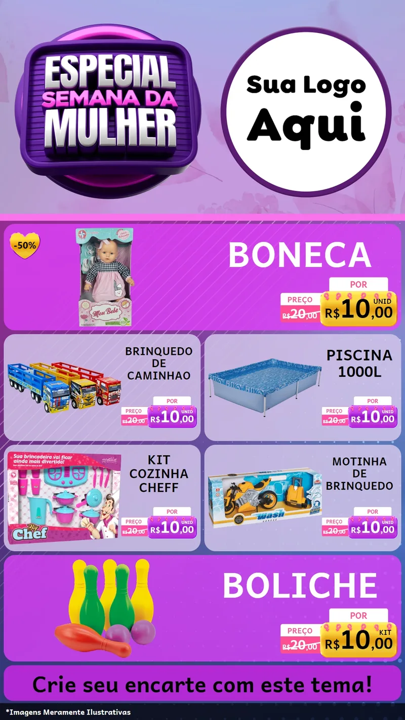Modelo de TV para TV Vertical com o tema Especial Semana da Mulher para Brinquedos