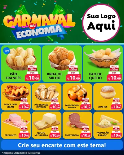 Modelo de Rede Social para Feed Instagram com o tema Carnaval da Economia para Padaria