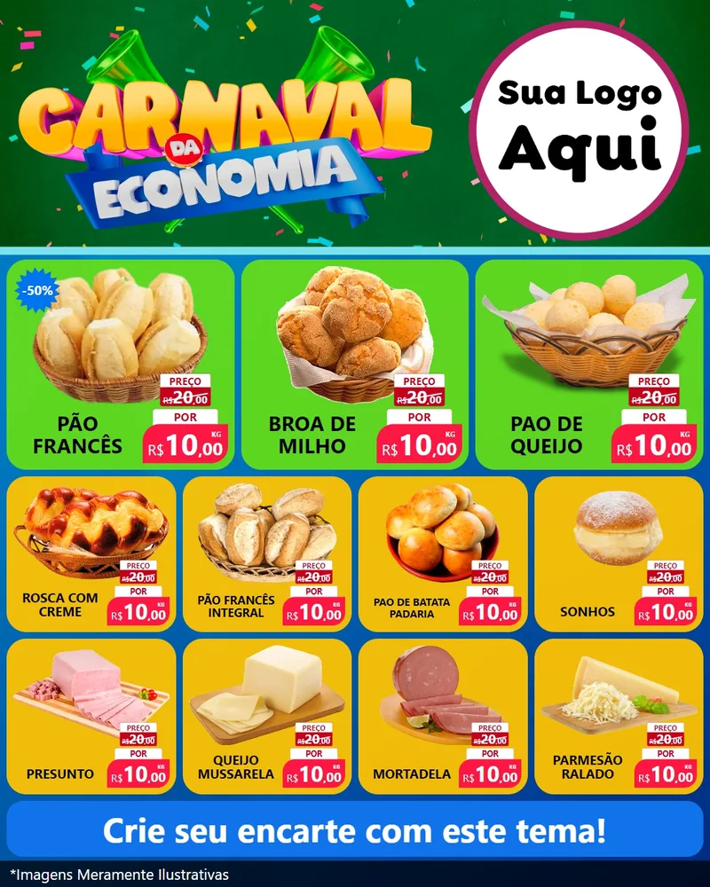 Modelo de Rede Social para Feed Instagram com o tema Carnaval da Economia para Padaria