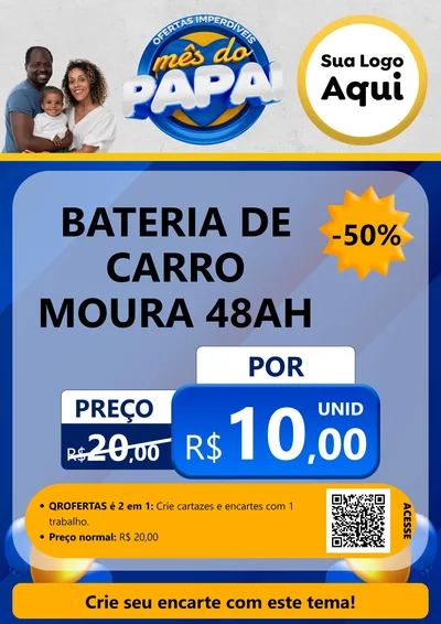 Modelo de Cartaz para Cartaz A4 Vertical com o tema Ofertas Imperdíveis Mês Do Papai para Baterias Elétricas