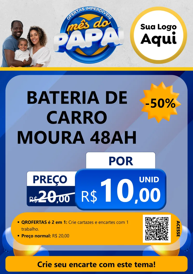 Modelo de Cartaz para Cartaz A4 Vertical com o tema Ofertas Imperdíveis Mês Do Papai para Baterias Elétricas