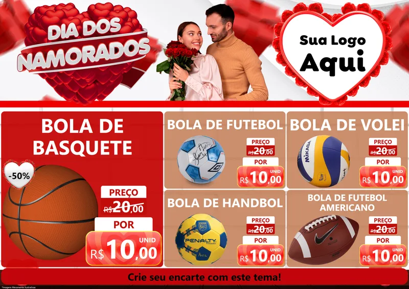 Modelo de Encarte para Encarte A4 Horizontal com o tema Dia dos Namorados para Artigos Esportivos