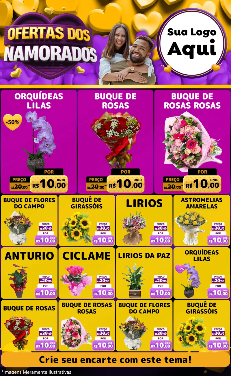 Modelo de Encarte para Encarte Grande com o tema Oferta Dos Namorados para Floricultura e jardim