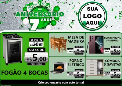 Modelo de Encarte para Encarte A4 Horizontal com o tema Promoção de Aniversário - 7 Anos para Móveis e Eletro