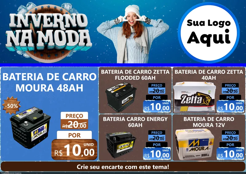 Modelo de Encarte para Encarte A4 Horizontal com o tema Inverno na Moda para Baterias Elétricas