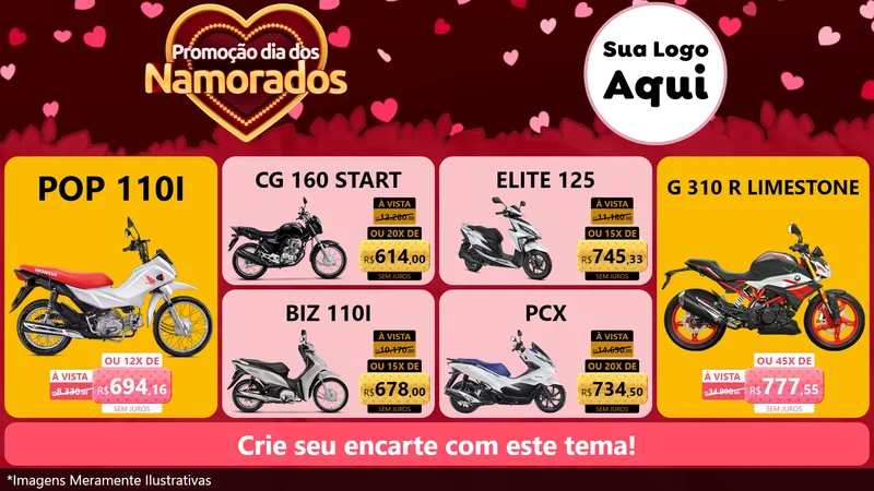 Modelo de TV para TV Horizontal com o tema Promoção Dia Dos Namorados para Concessionaria de Motos