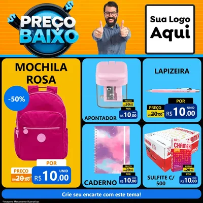 Modelo de Rede Social para Feed Facebook com o tema Preço Baixo para Papelaria