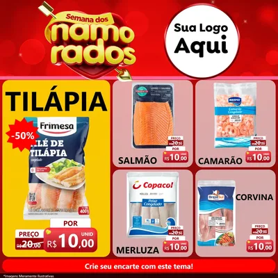 Modelo de Rede Social para Feed Facebook com o tema Semana dos namorados para Peixaria