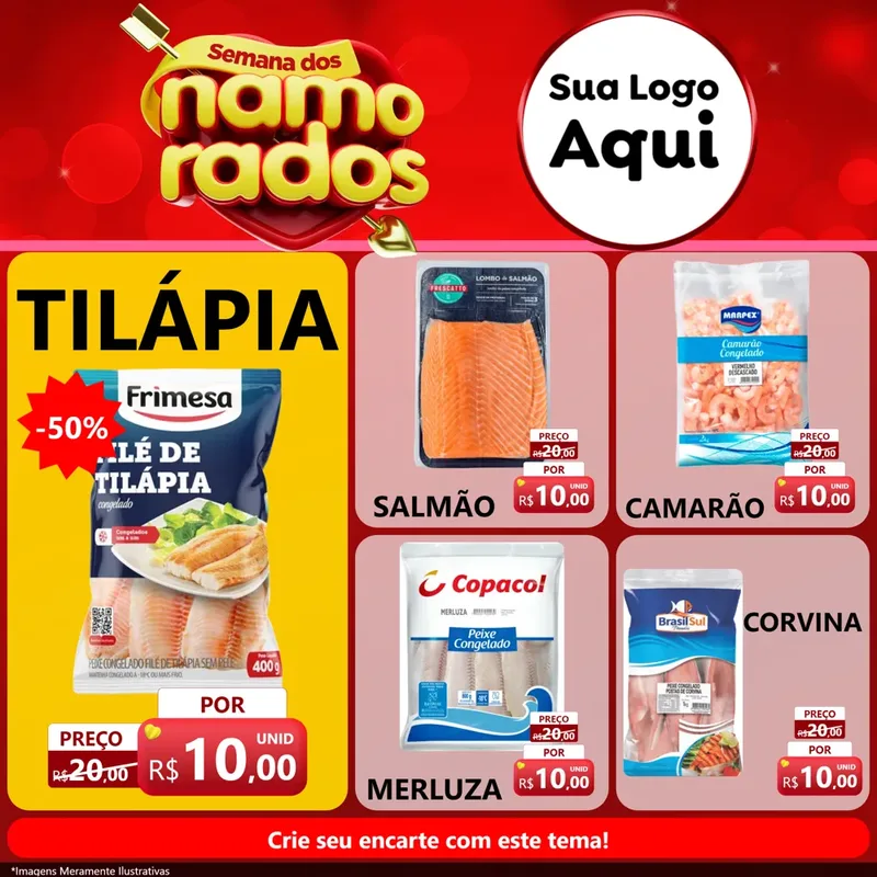 Modelo de Rede Social para Feed Facebook com o tema Semana dos namorados para Peixaria