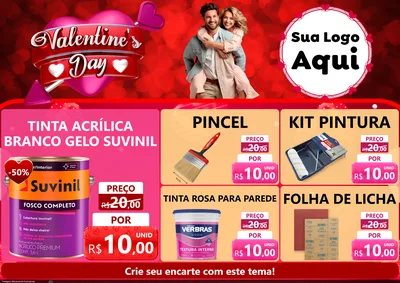 Modelo de Encarte para Encarte A4 Horizontal com o tema Valentine's Day para Tintas e Ferramentas