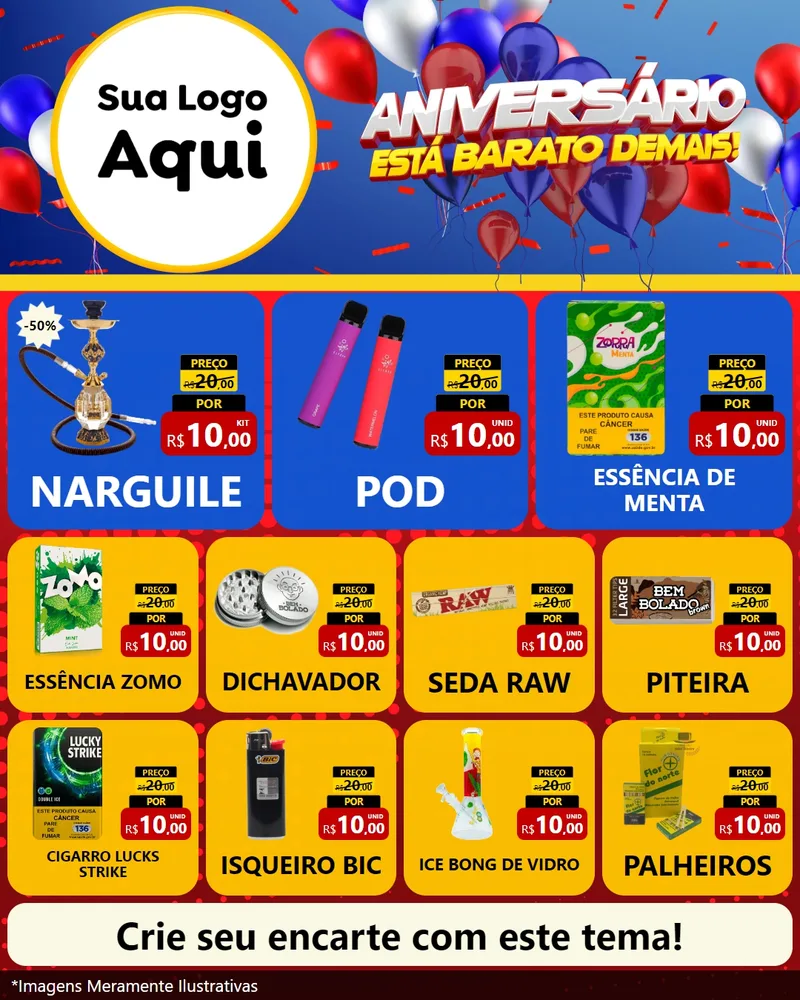 Modelo de Rede Social para Feed Instagram com o tema Aniversário para Tabacaria