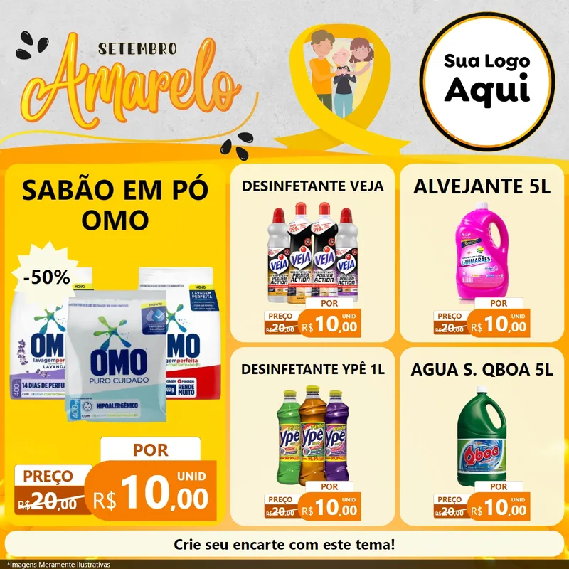 Modelo de Rede Social para Feed Facebook com o tema Setembro Amarelo para Produtos de Limpeza