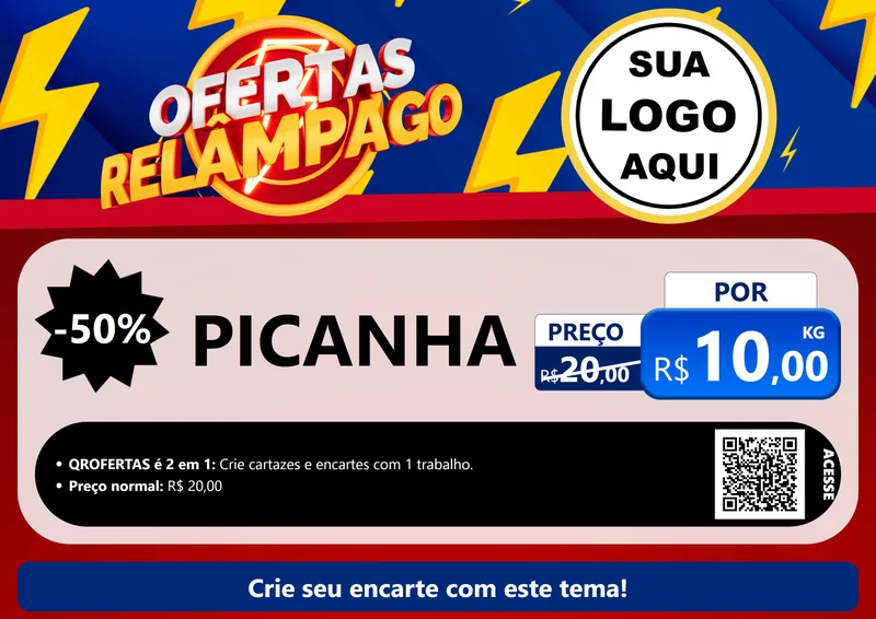 Modelo de Cartaz para Cartaz A4 Horizontal com o tema Ofertas Relâmpago para Açougue