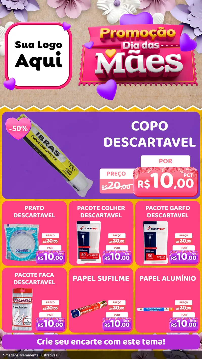 Modelo de Rede Social para Stories com o tema Promoção Dia das Mães para Embalagens