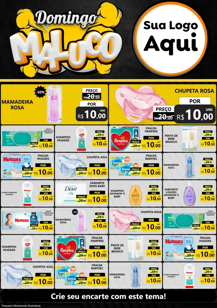Modelo de Encarte para Encarte A4 Vertical com o tema Domingo Maluco para Bebês
