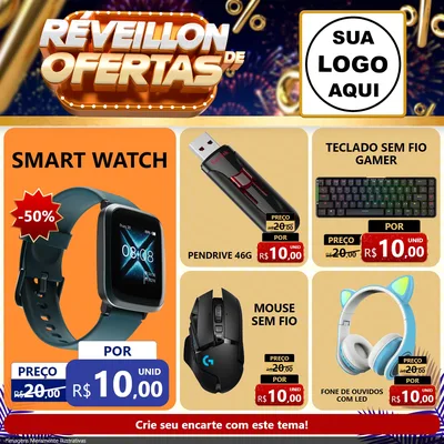 Modelo de Rede Social para Feed Facebook com o tema Réveillon de Ofertas para Informática