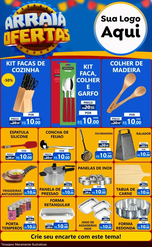 Modelo de Encarte para Encarte Grande com o tema Arraiá de Ofertas - Junina para Utilidades Domésticas