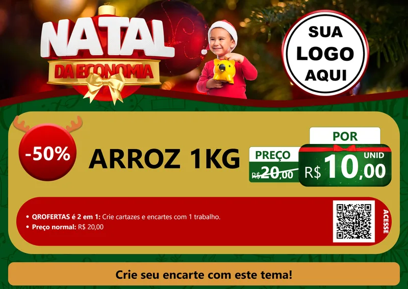 Modelo de Cartaz para Cartaz A4 Horizontal com o tema Natal da Economia para Supermercado