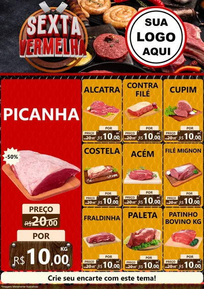 Modelo de Encarte para Encarte A4 Vertical com o tema Sexta Vermelha para Açougue