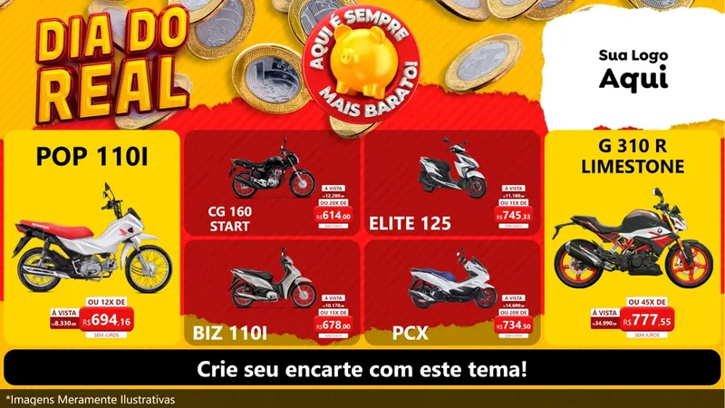Modelo de TV para TV Horizontal com o tema Dia Do Real para Concessionaria de Motos
