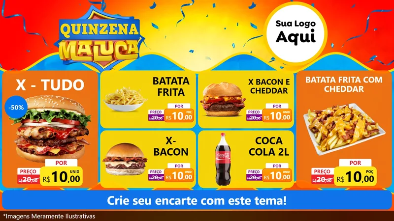 Modelo de TV para TV Horizontal com o tema Quinzena Maluca para Hamburgueria