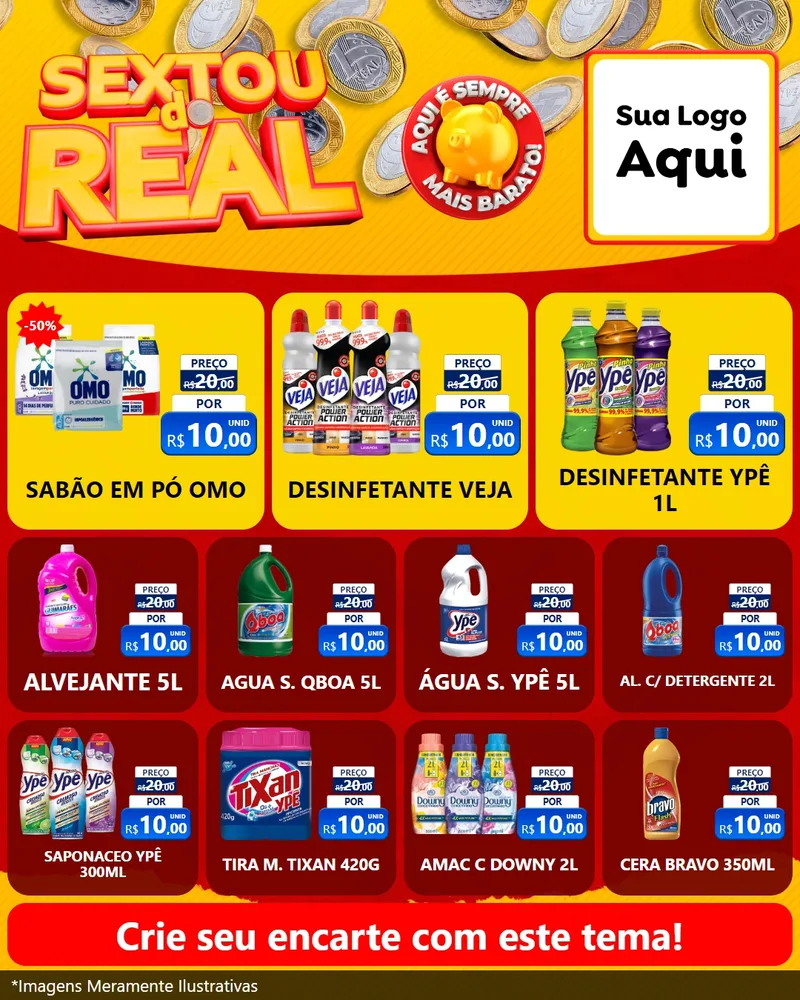 Modelo de Rede Social para Feed Instagram com o tema Sextou do Real para Produtos de Limpeza