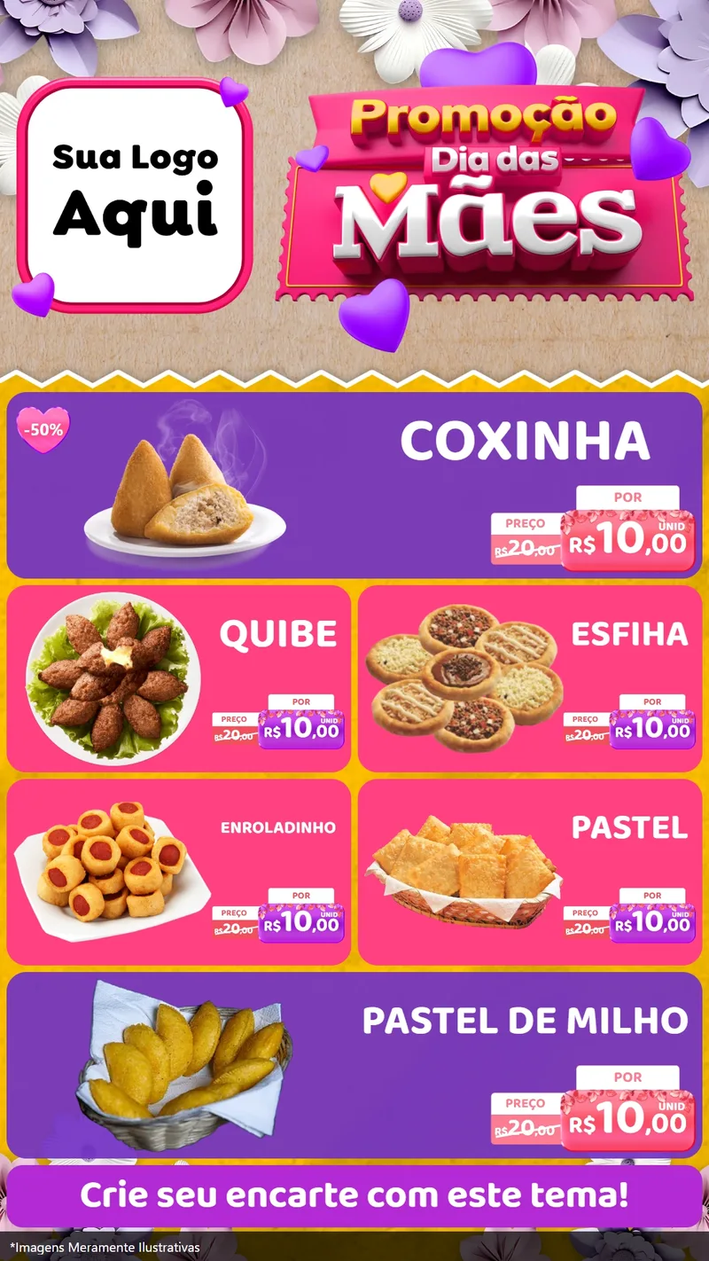 Modelo de TV para TV Vertical com o tema Promoção Dia das Mães para Salgadaria