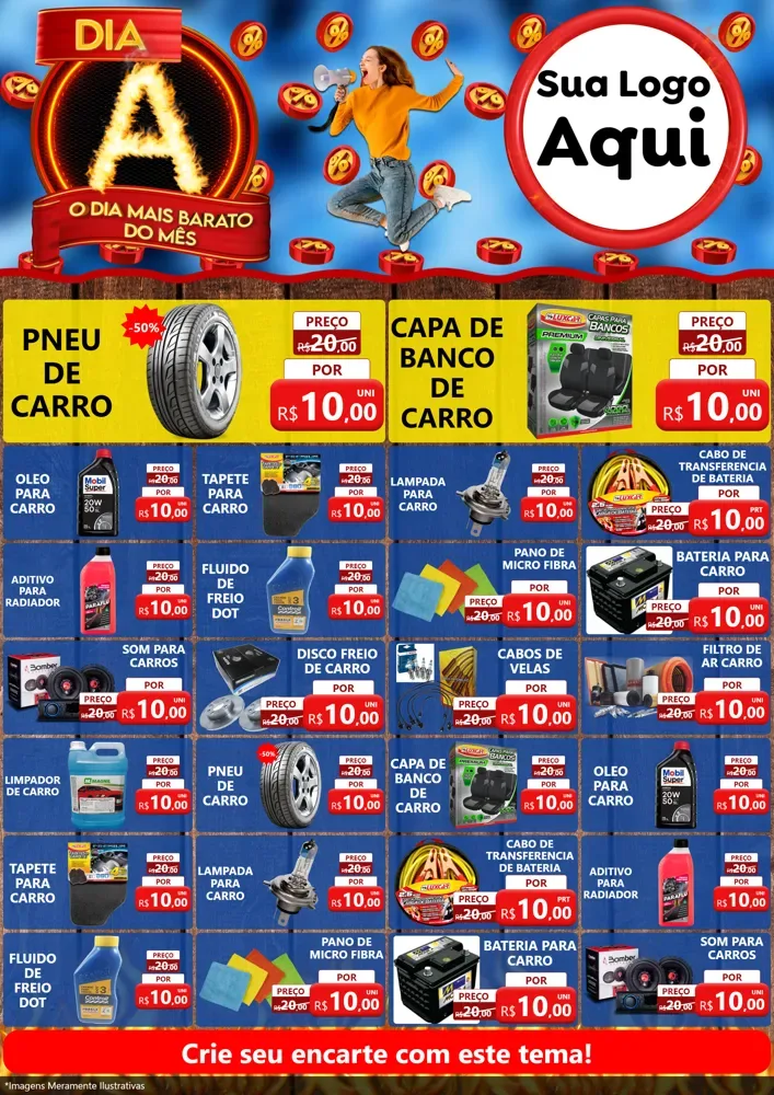 Modelo de Encarte para Encarte A4 Vertical com o tema Dia A - O Dia Mais Barato Do Mês para Auto peças