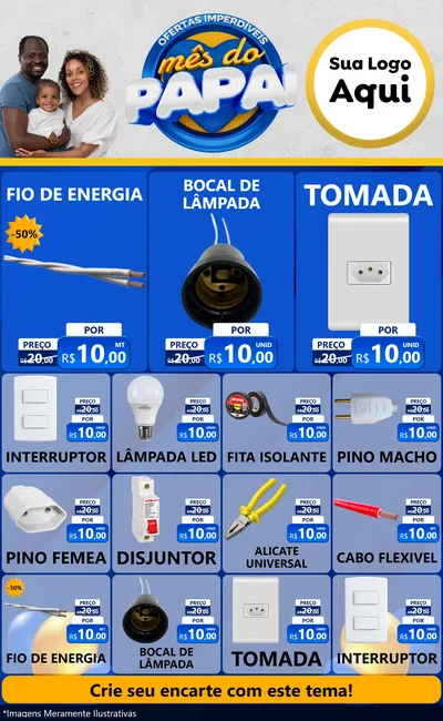 Modelo de Encarte para Encarte Grande com o tema Ofertas Imperdíveis Mês Do Papai para Materiais Elétricos