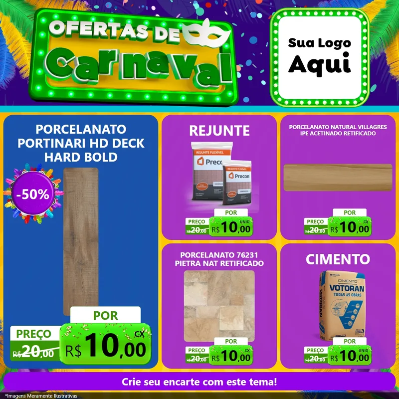 Modelo de Rede Social para Feed Facebook com o tema Ofertas de Carnaval para Pisos e revestimentos