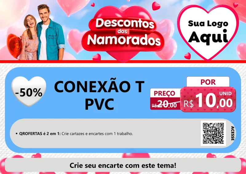 Modelo de Cartaz para Cartaz A4 Horizontal com o tema Descontos dos Namorados para Tubos e conexões