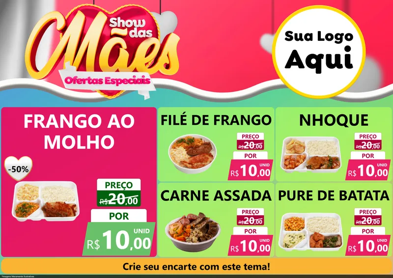 Modelo de Encarte para Encarte A4 Horizontal com o tema Show das Mães - Ofertas Especiais para Restaurante
