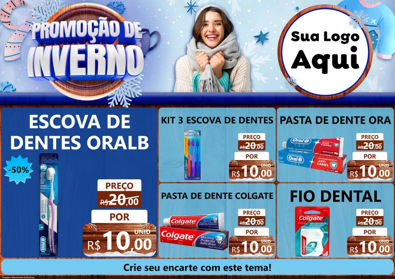 Modelo de Encarte para Encarte A4 Horizontal com o tema Promoção de Inverno para Higiene Pessoal