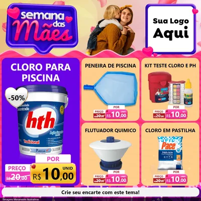 Modelo de Rede Social para Feed Facebook com o tema Semana das Mães para Produtos para Piscina