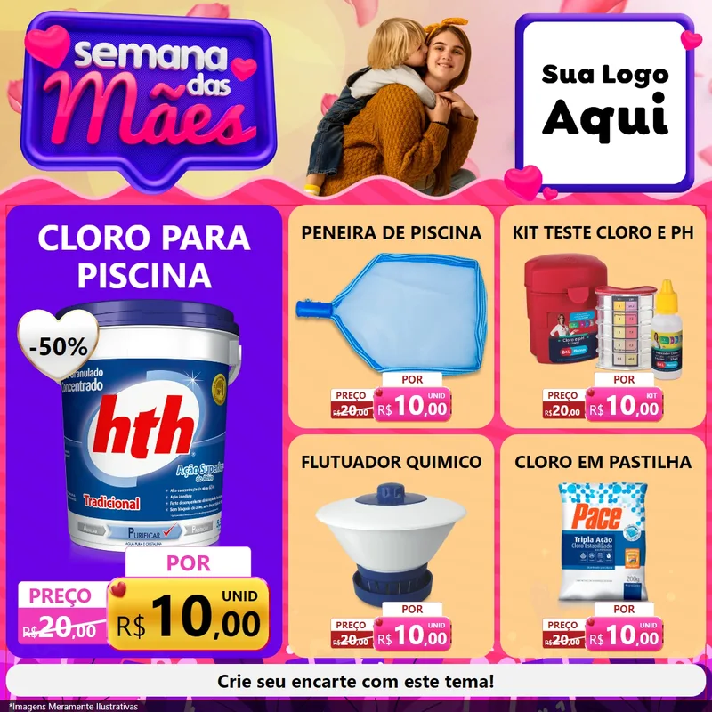 Modelo de Rede Social para Feed Facebook com o tema Semana das Mães para Produtos para Piscina