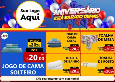 Modelo de Encarte para Encarte A4 Horizontal com o tema Aniversário para Cama, Mesa e Banho