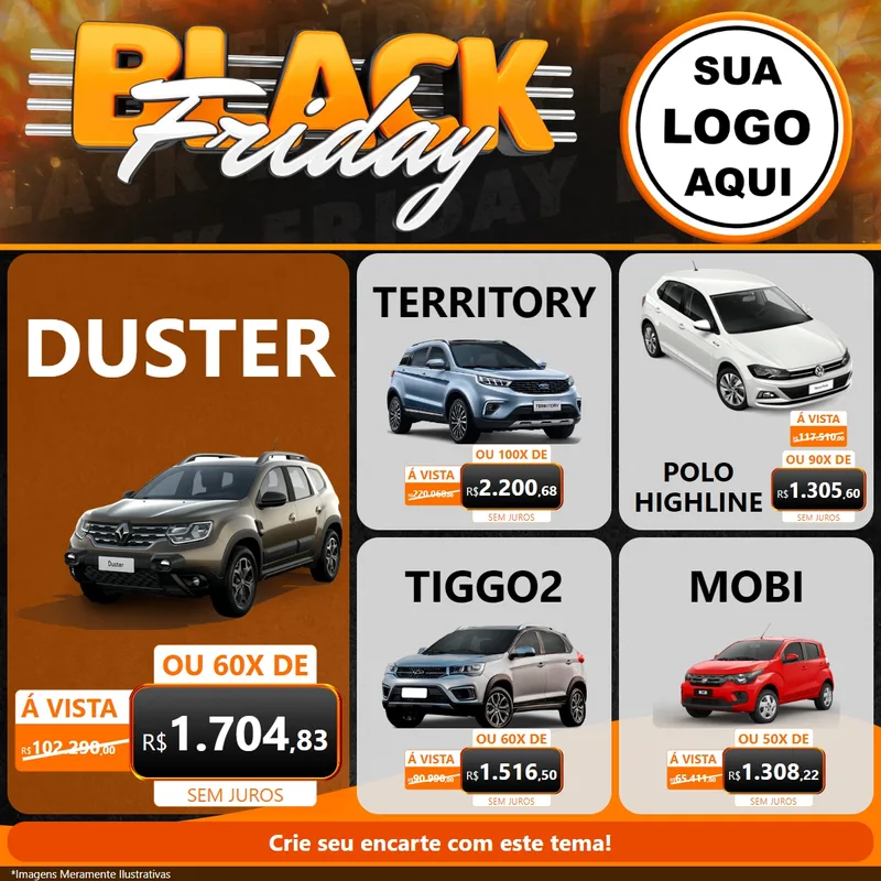 Modelo de Rede Social para Feed Facebook com o tema Black Friday para Concessionaria de Carros
