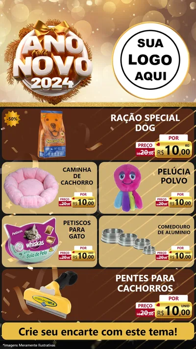 Modelo de TV para TV Vertical com o tema Feliz Ano Novo 2027 para Pet Shop