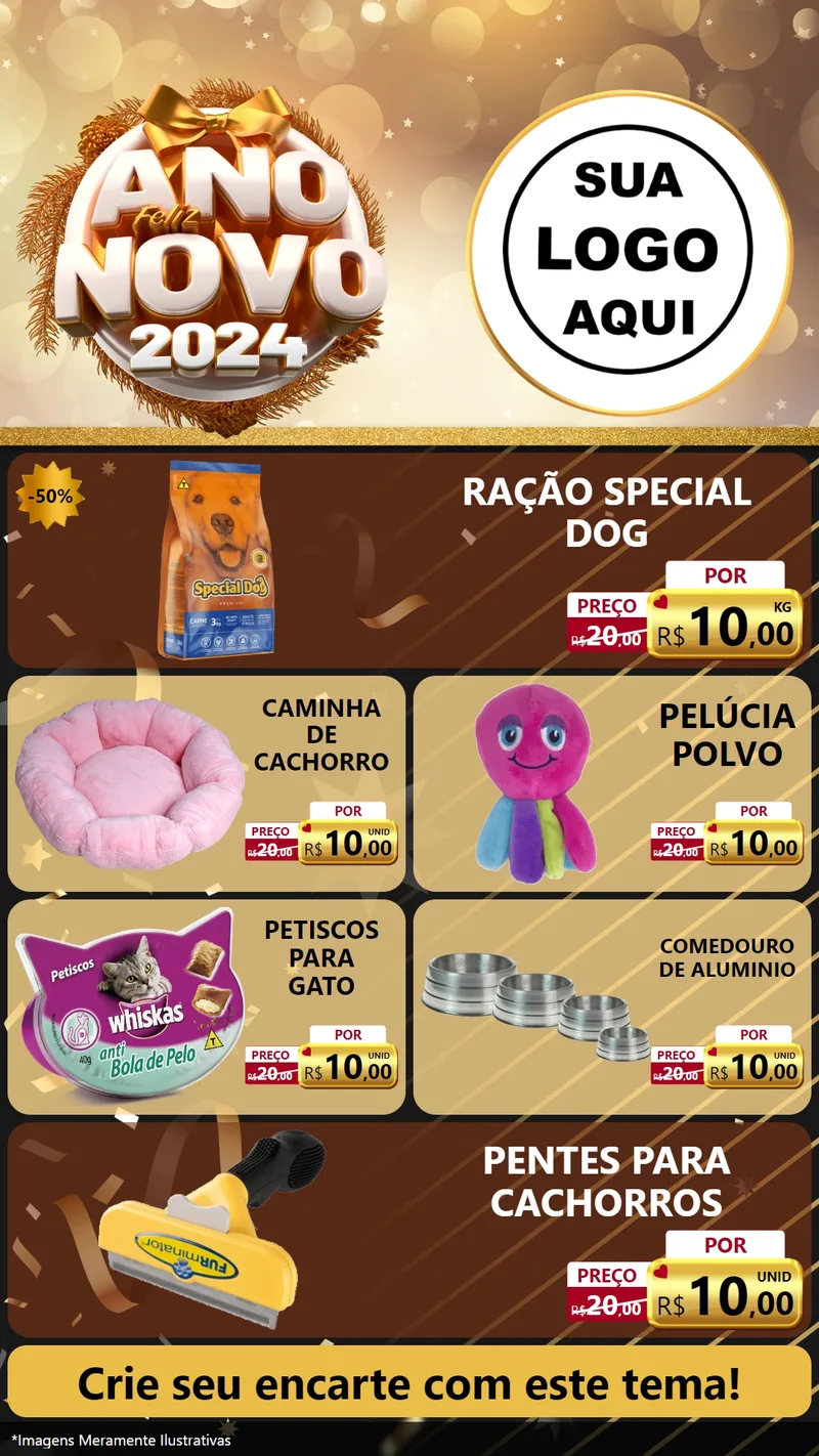 Modelo de TV para TV Vertical com o tema Feliz Ano Novo 2027 para Pet Shop