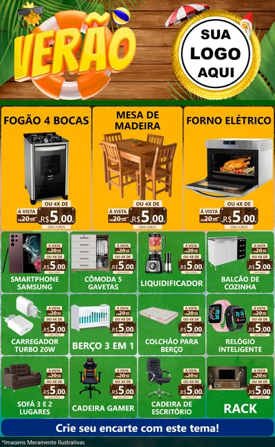 Modelo de Encarte para Encarte Grande com o tema Verão para Móveis e Eletro