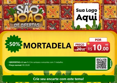 Modelo de Cartaz para Cartaz A4 Horizontal com o tema São João de Muitas Ofertas - Junina para Frios e Laticínios
