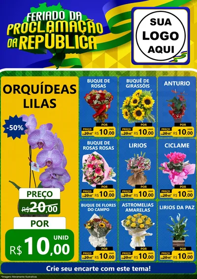Modelo de Encarte para Encarte A4 Vertical com o tema Feriado da Proclamação da República para Floricultura e jardim