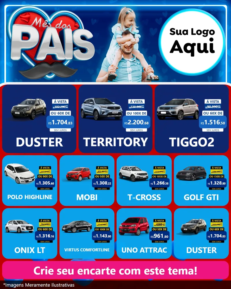 Modelo de Rede Social para Feed Instagram com o tema Mês Dos Pais para Concessionaria de Carros