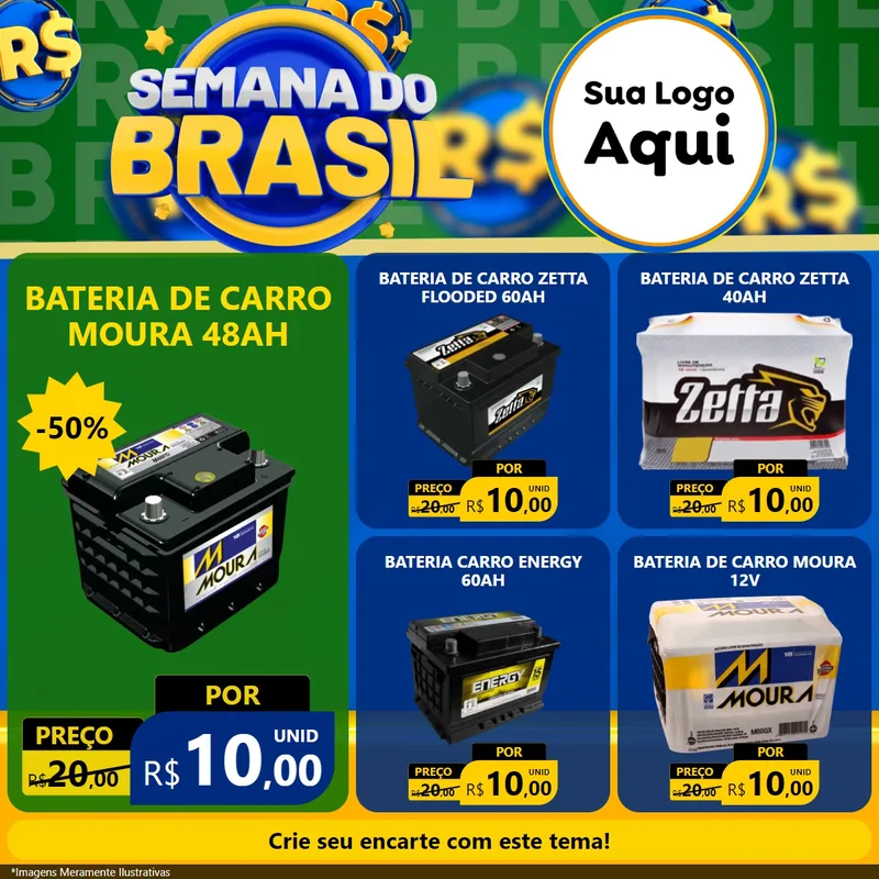 Modelo de Rede Social para Feed Facebook com o tema Semana Do Brasil para Baterias Elétricas