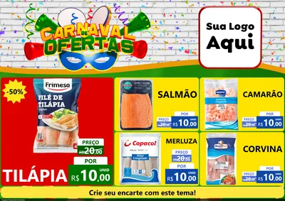 Modelo de Encarte para Encarte A4 Horizontal com o tema Carnaval de Ofertas para Peixaria