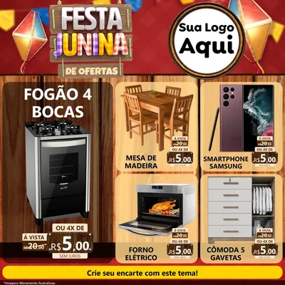 Modelo de Rede Social para Feed Facebook com o tema Festa Junina de Ofertas para Móveis e Eletro