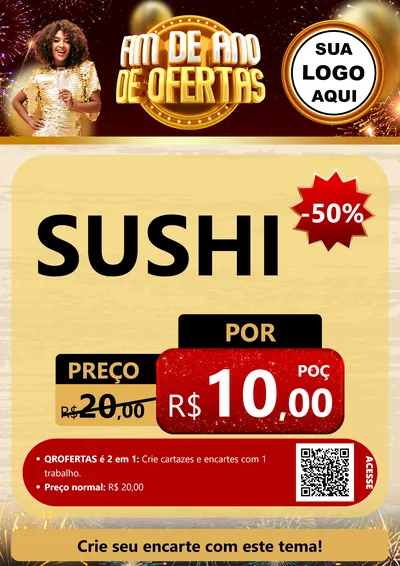 Modelo de Cartaz para Cartaz A4 Vertical com o tema Fim de Ano de Ofertas para Comida japonesa