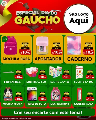 Modelo de Rede Social para Feed Instagram com o tema Especial Dia do Gaúcho para Papelaria